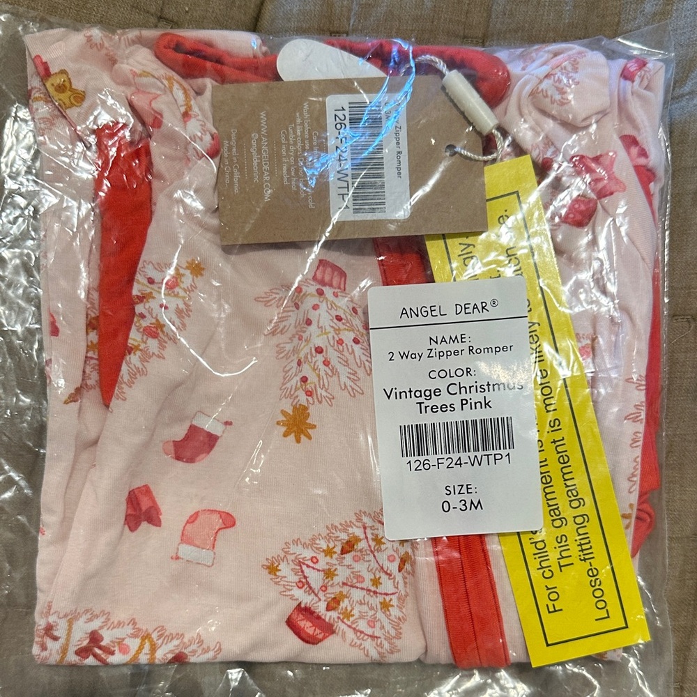 Angel Dear Pink Romper with Christmas Tree Design